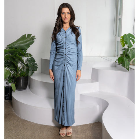 Lexi Ruched Dress Denim Blue - The Mimi Boutique