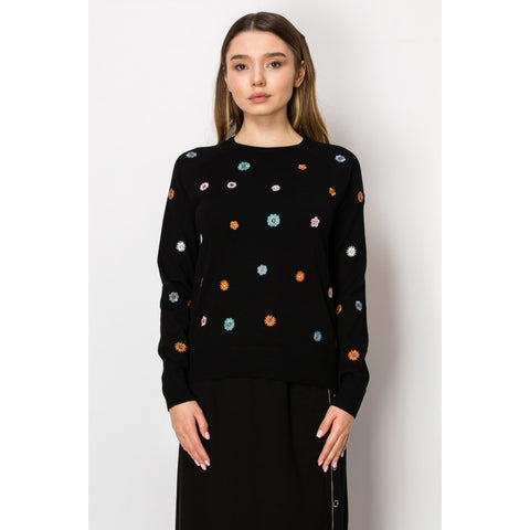 Embroidered Floral Sweater Yal - The Mimi Boutique