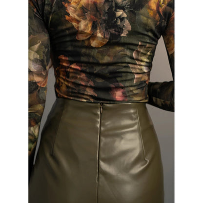 Musubi Knot Olive Leather Skirt