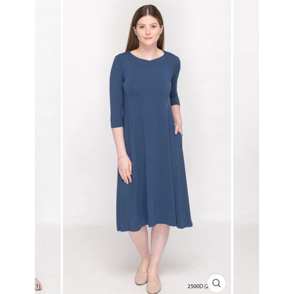 V Neck Denim Blue Jersey Dress