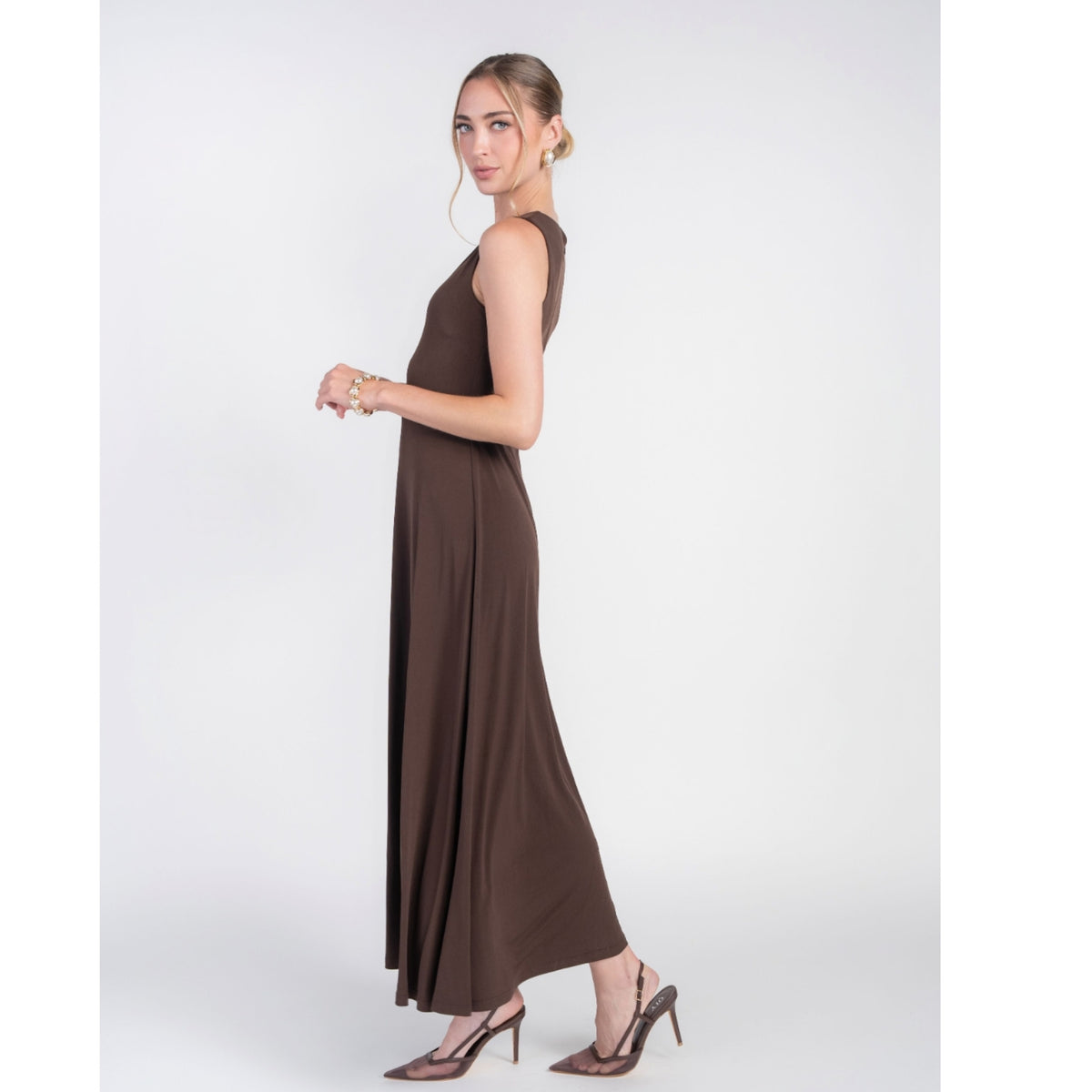 lv jersey dresses Chocolate Sleeveless Dress Adina – The Mimi Boutique Ombre Dresses