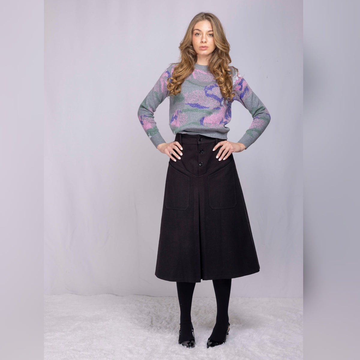 Whimsical Crewneck Sweater Grey/ Pink