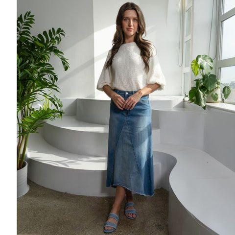 Janice Two Toned Blue Raw Hem Skirt - The Mimi Boutique