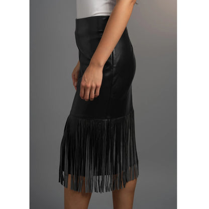 Black Stone Belle Fringe Leather Skirt