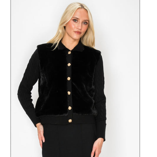Fur Black Yal Button Sweater