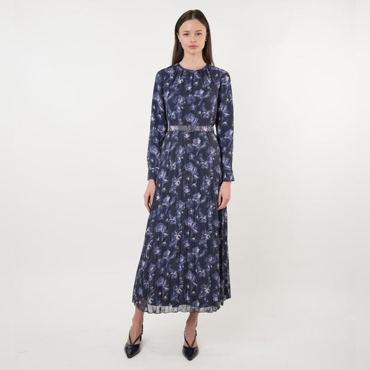 Henny Pleated Belted Dress Navy/Purple