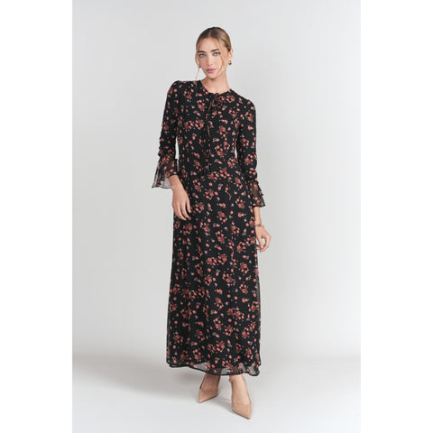 Ella Dress Black Red Flowers Adina LV