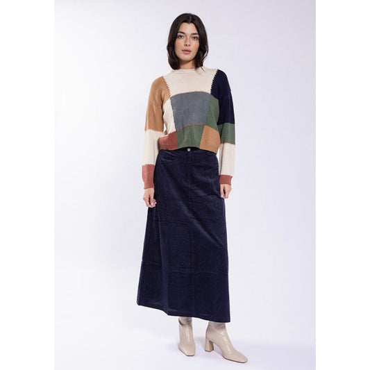 Navy Basic Corduroy Skirt