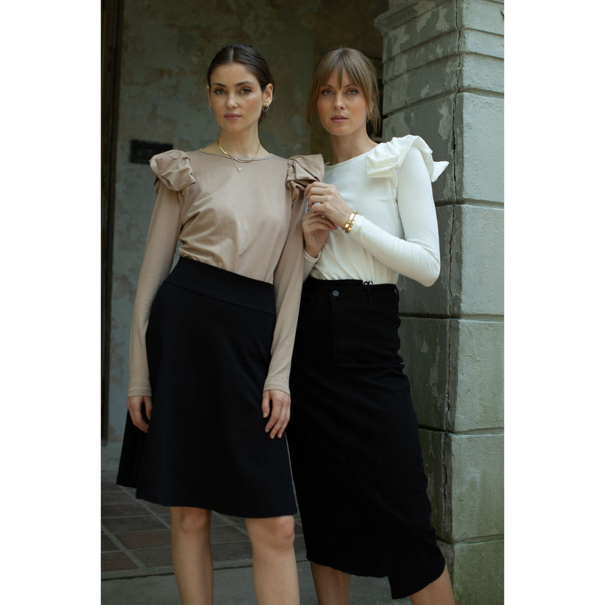 Mink Taupe Ruffle Shoulder Tee by Adina LV