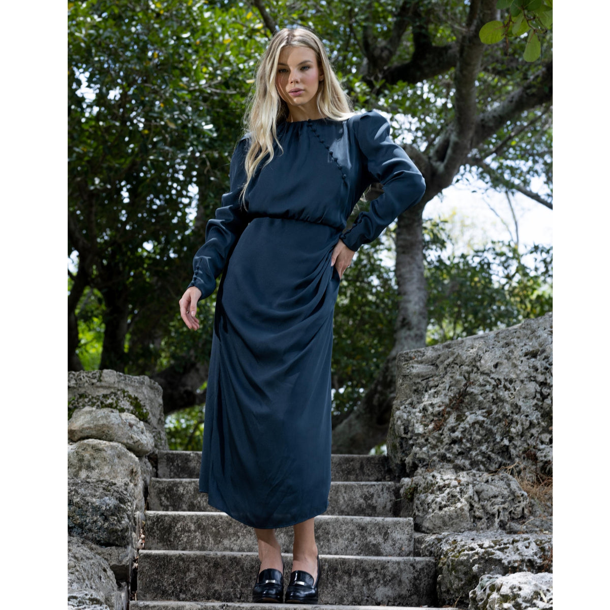 Slate Satin Dress - The Mimi Boutique
