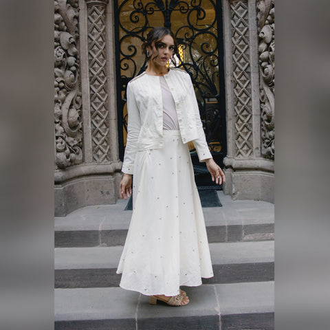 Metallic Bloom Skirt White