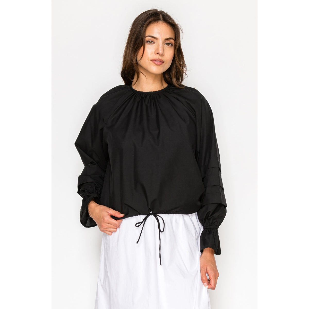 Black Cinch Waist Blouse