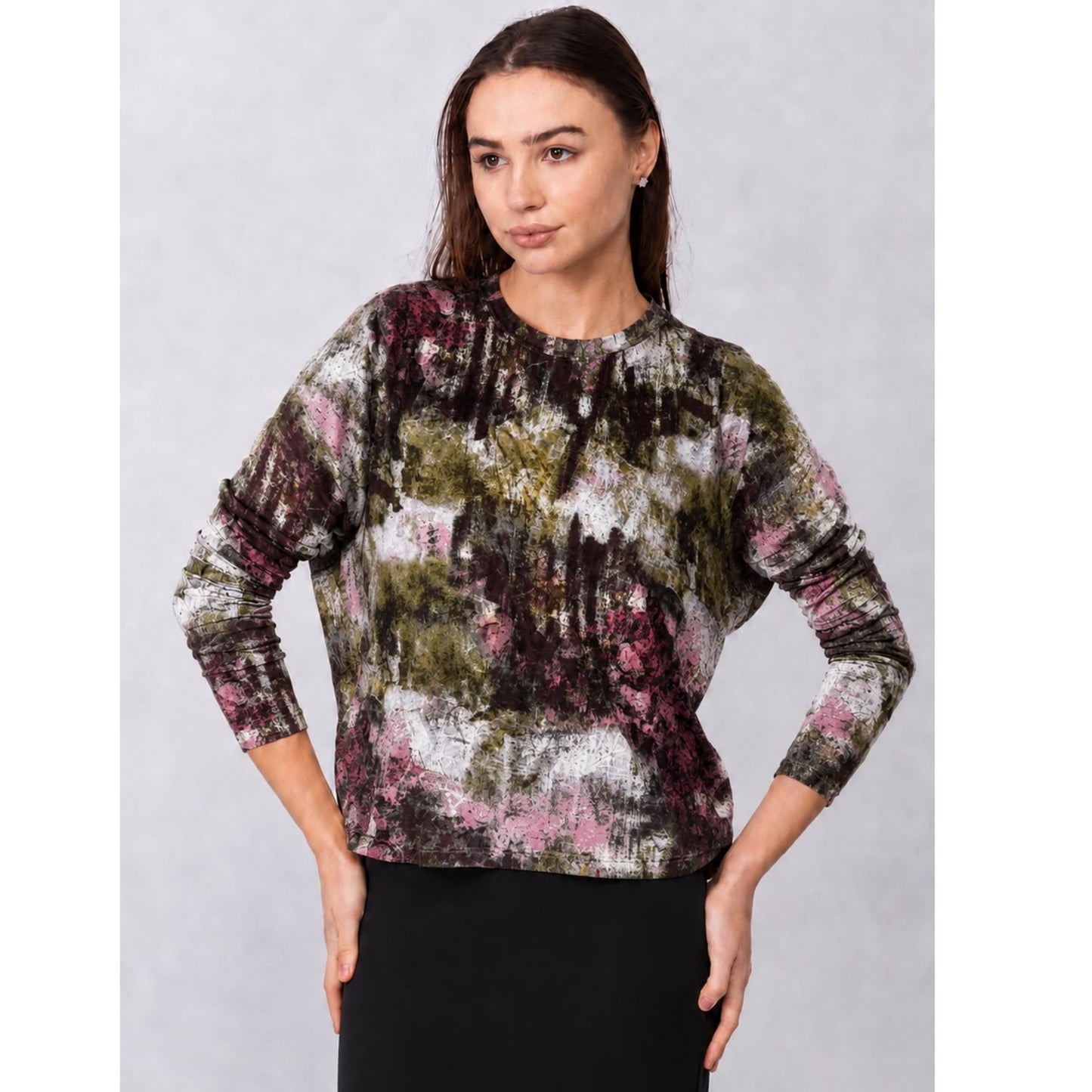 Olive Abstract Dolman Monkey Top