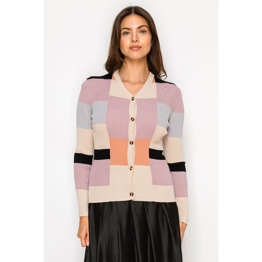 Colorblock Ribbed Cardigan Yal - The Mimi Boutique