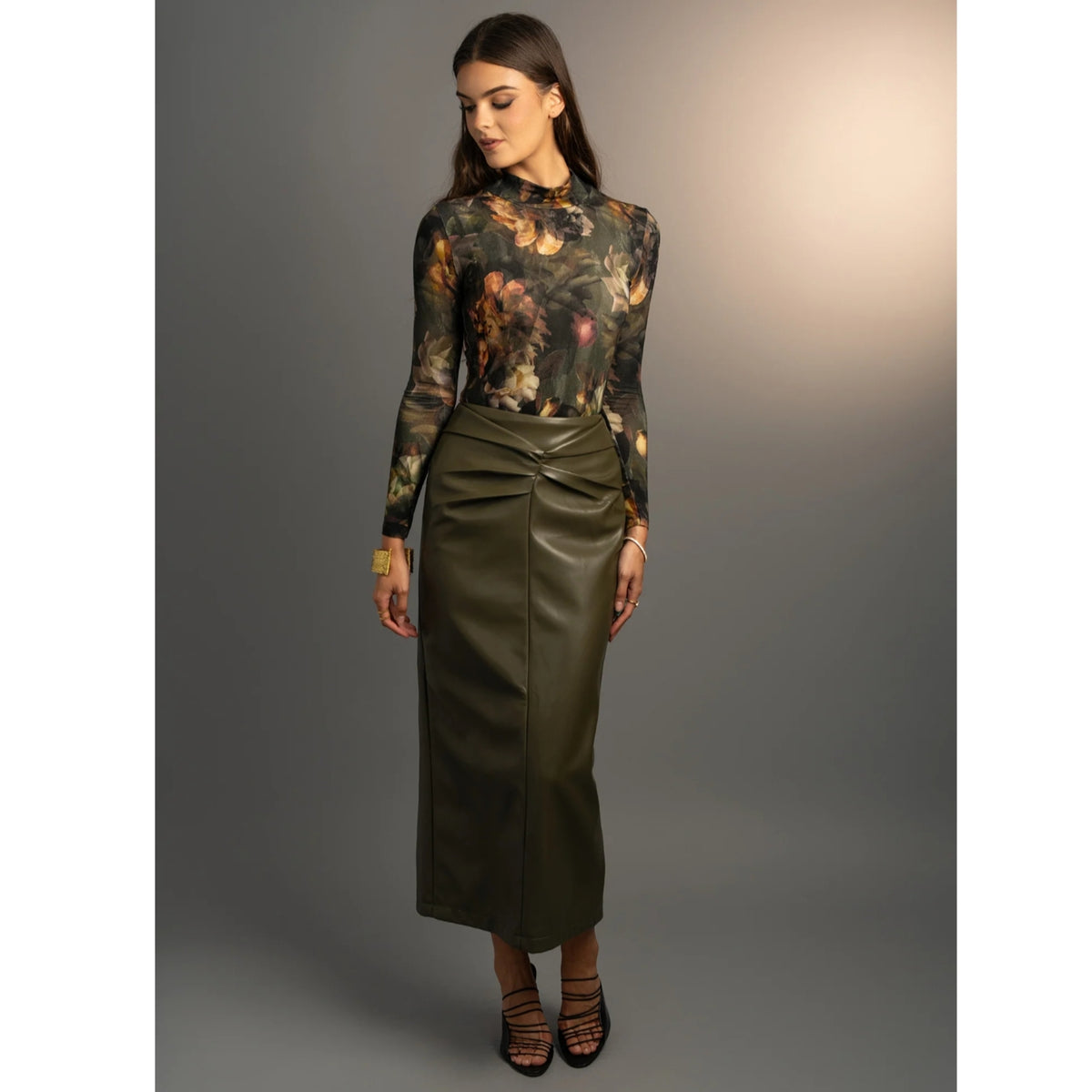 Musubi Knot Olive Leather Skirt