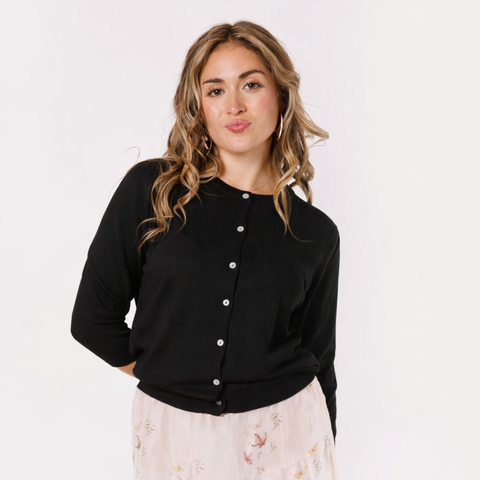 Black Gathered Shoulder Cardigan