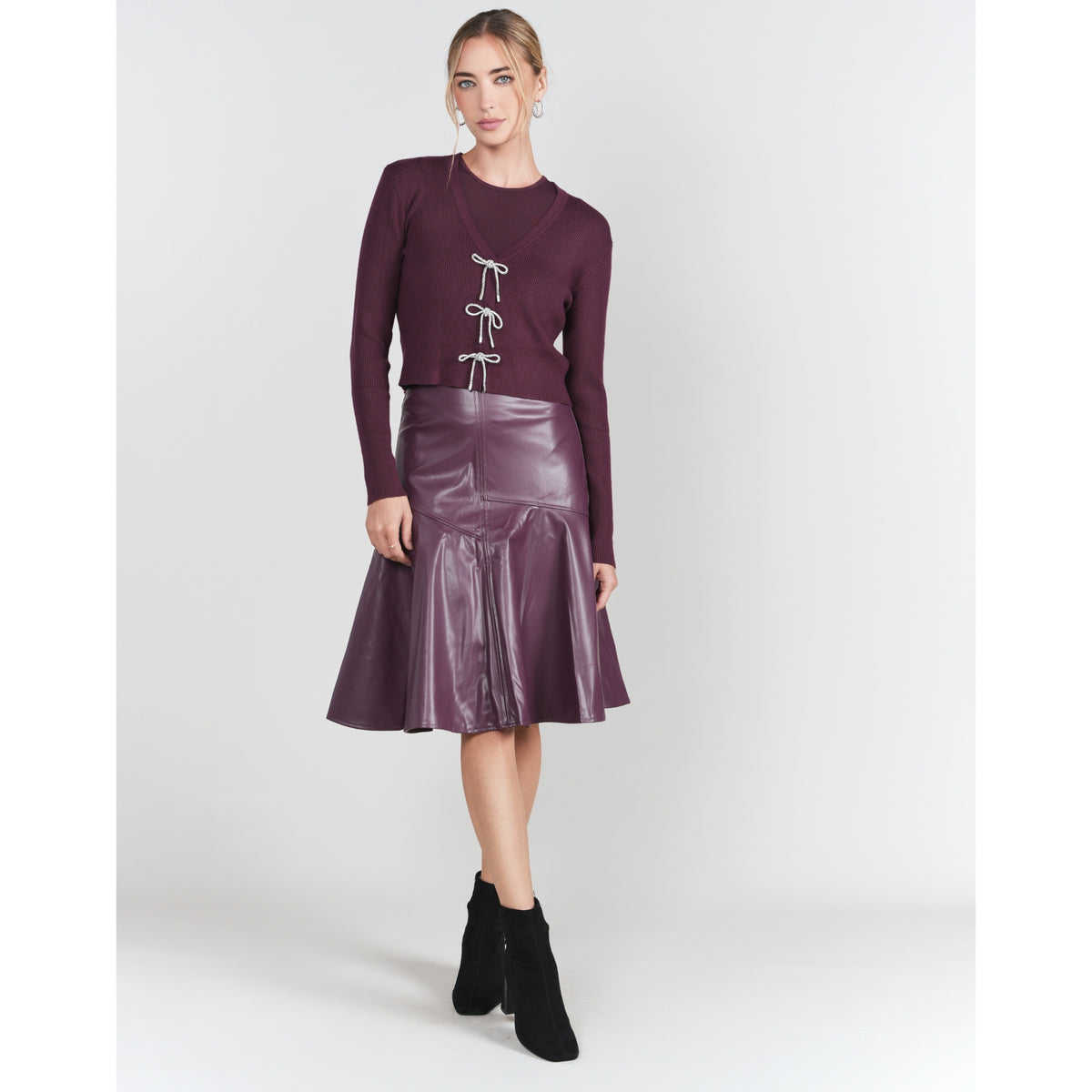 Eggplant Drop Hem Leather Skirt Adina LV