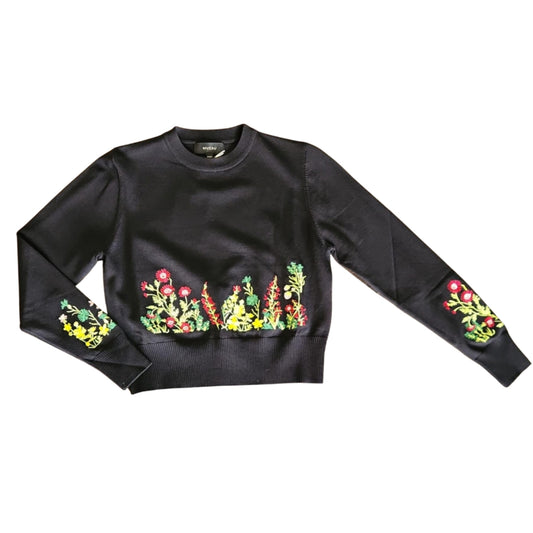 Black Embroidered Crew Neck Top - The Mimi Boutique