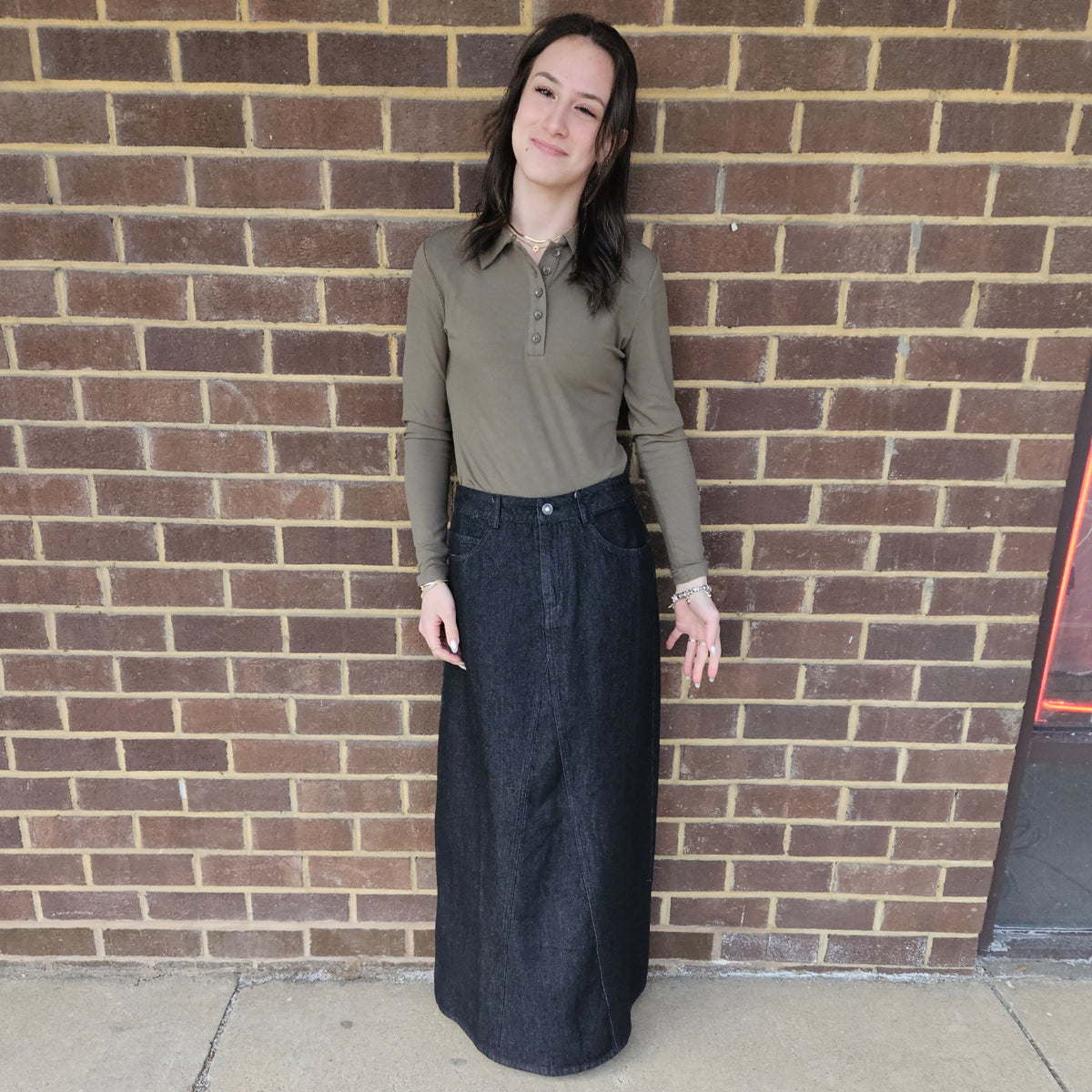Black Denim Maxi Skirt by Ivee