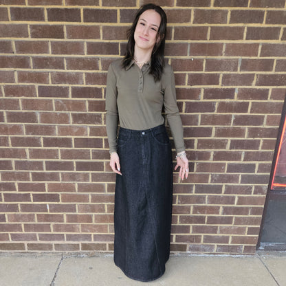 Black Denim Maxi Skirt by Ivee
