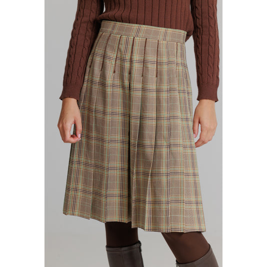 Plaid Pleated Skirt Tan - The Mimi Boutique