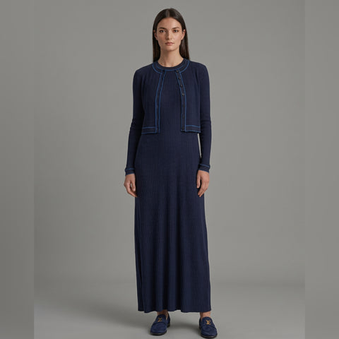 Piping Sleeveless Maxi Dress Set Navy