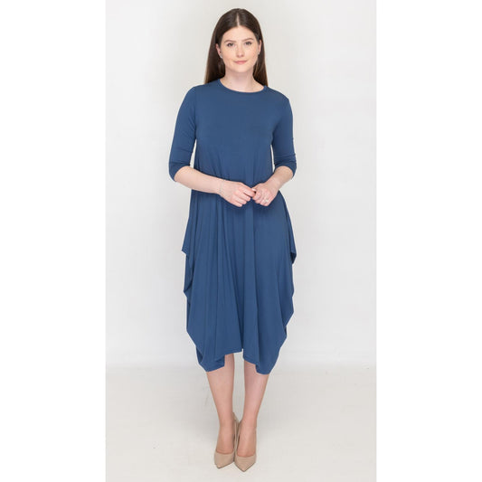 Georgiana Dress -Solid Denim 3/4 Sleeves