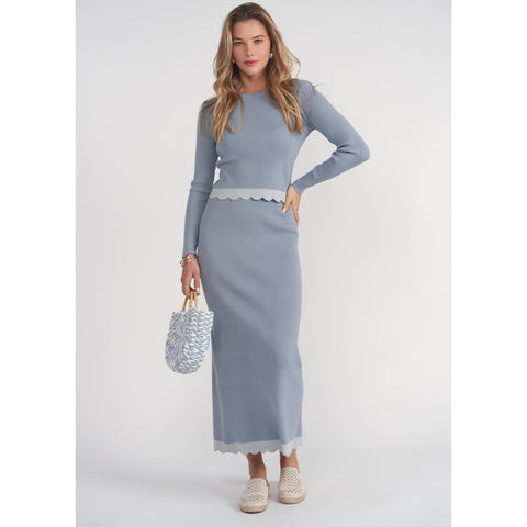 Scalloped Knit Skirt Baby Blue