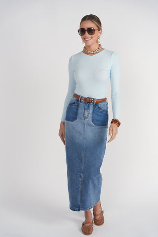 Contrast Pocket Midi Skirt Blue Adina LV