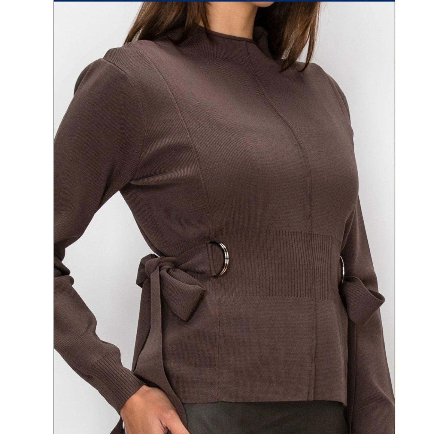 Brown Side Tie Yal Sweater