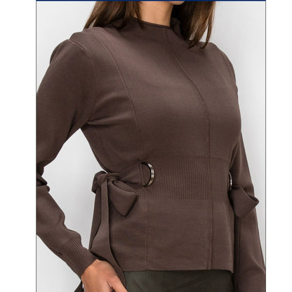 Brown Side Tie Yal Sweater