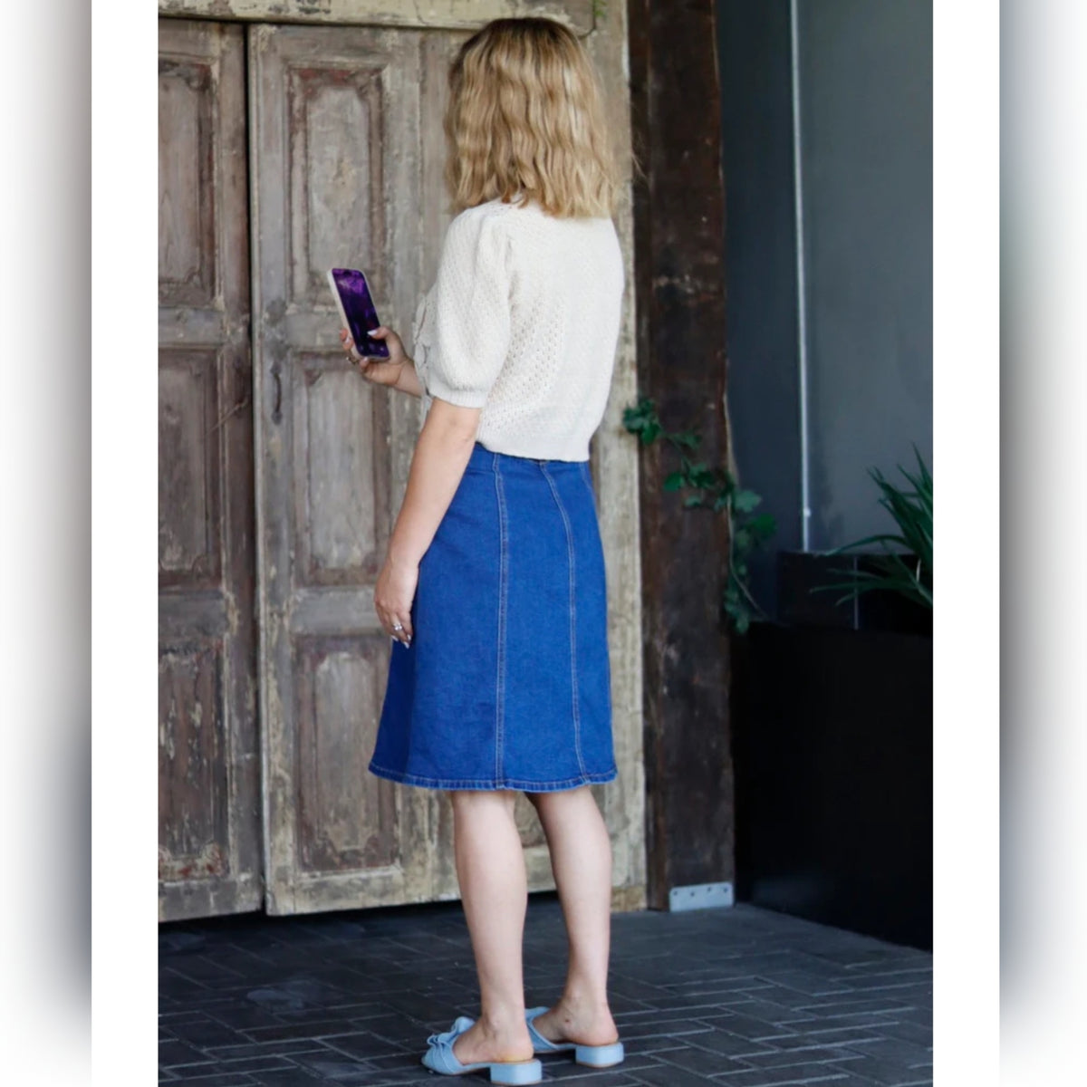 Morgan Denim Gold Button Skirt 23"