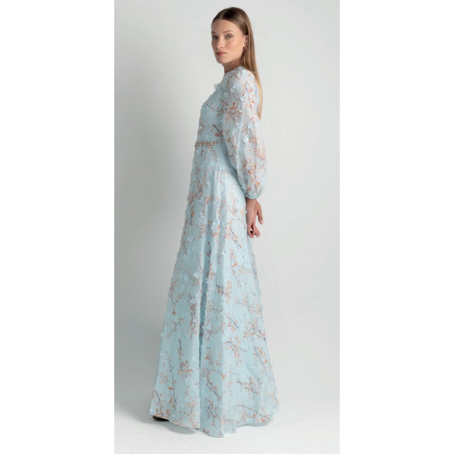 Powder Blue 3D Cherry Blossom Gown Touch - The Mimi Boutique