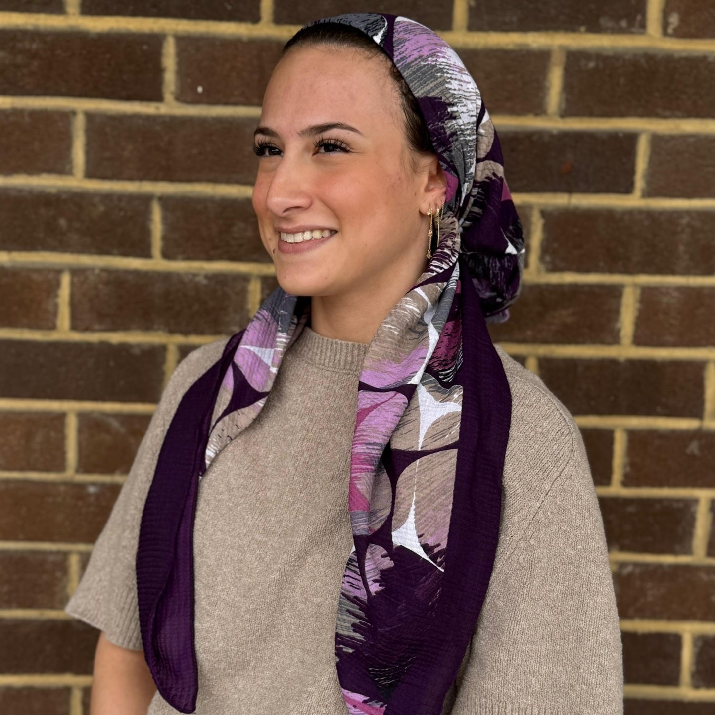Abstract Floral Crinkle Pre-Tied Scarf Atifa