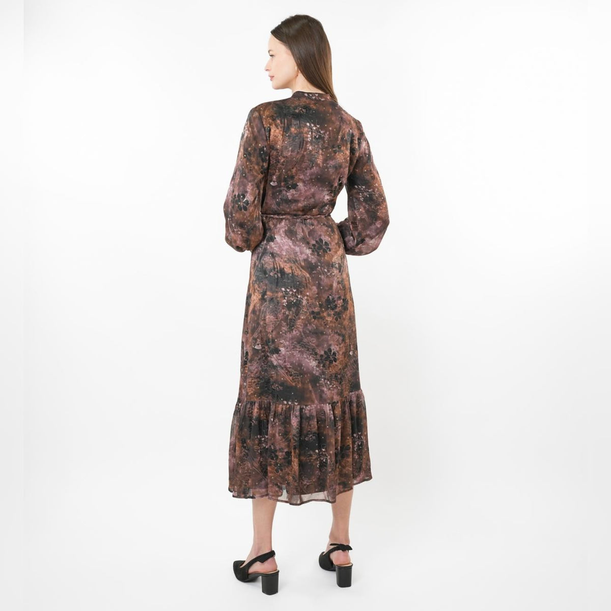 Gold Shimmer Brown Belted Dress