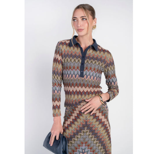 Chevron Polo Top Autumn Mix Adina LV