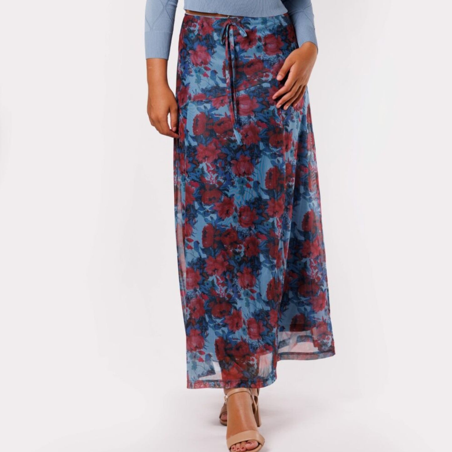 Blue & Violet Large Floral Mesh Skirt - The Mimi Boutique