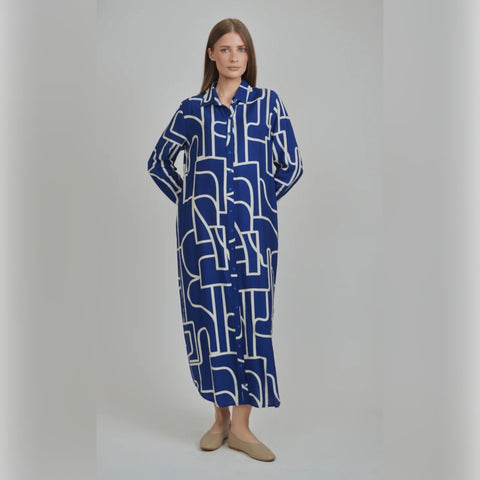 Sarah Dress Blue Abstract