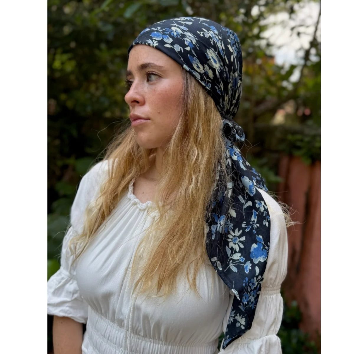 Navy Blossom Headscarf SB