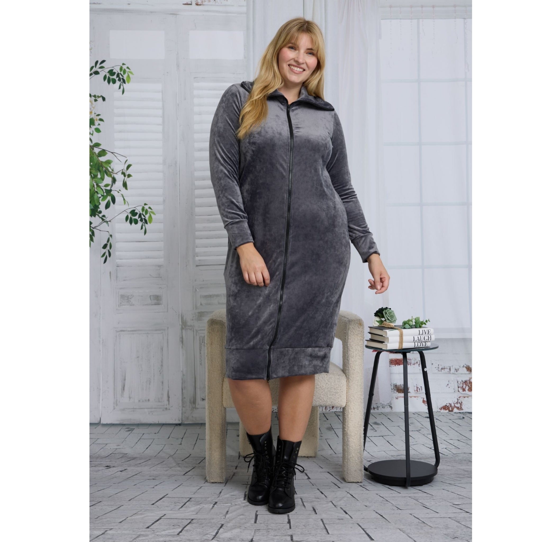 charcoal grey plus size dress Plus Size - Column Tea Length Dress