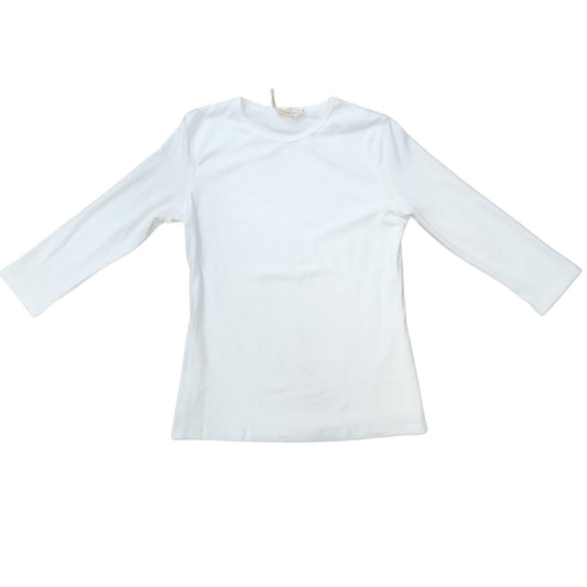 White Micro Ribbed Crew Neck Tee 3/4 sleeve