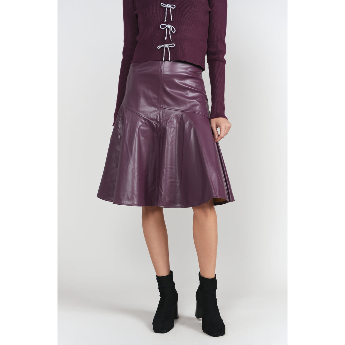 Eggplant Drop Hem Leather Skirt Adina LV