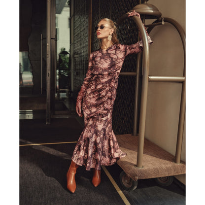 Valerie Midi Dress Burgundy Pink Flower Adina LV