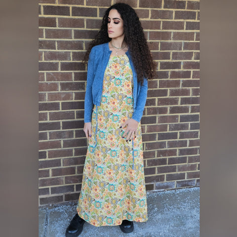 Tan/Orange Floral Print Slip Dress