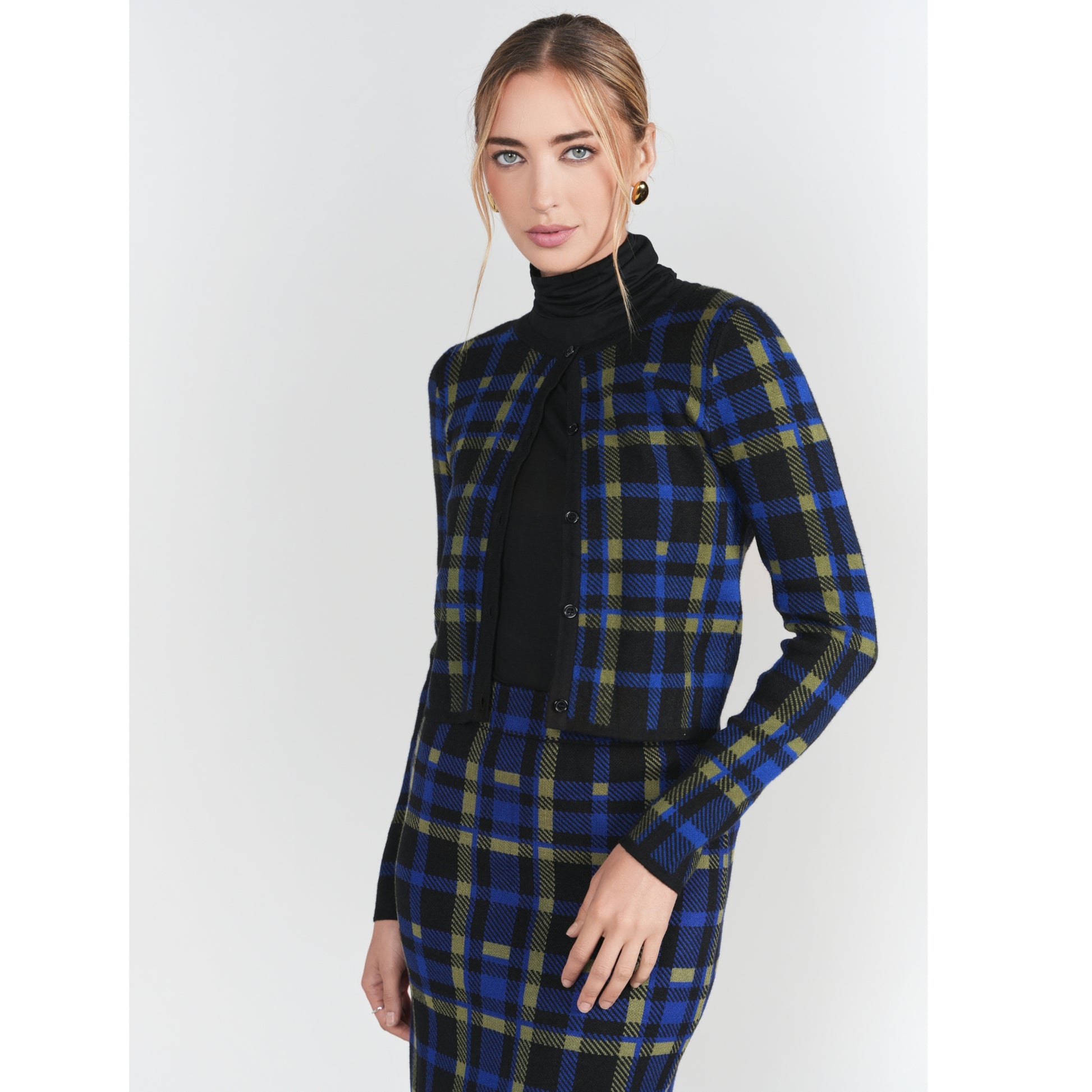 Jacquard Knit Plaid Skirt Adina LV - The Mimi Boutique