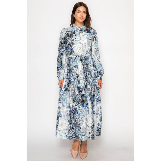 Blue Shaded Belted Dress