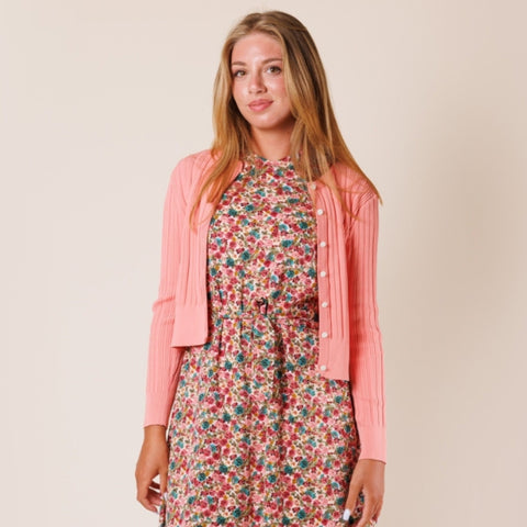 Pink Ribbed Crew Neck Cardigan Lilac Teen - The Mimi Boutique