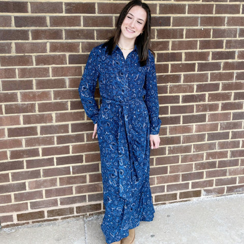 Megan Dress Blue Paisley Adina LV