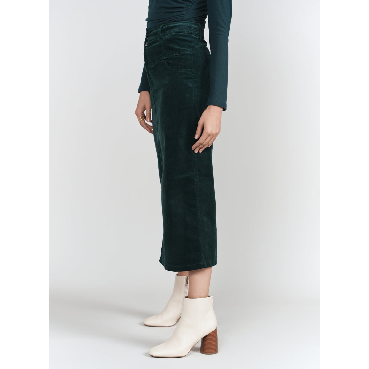 Fray Detail Skirt Emerald Corduroy Adina LV