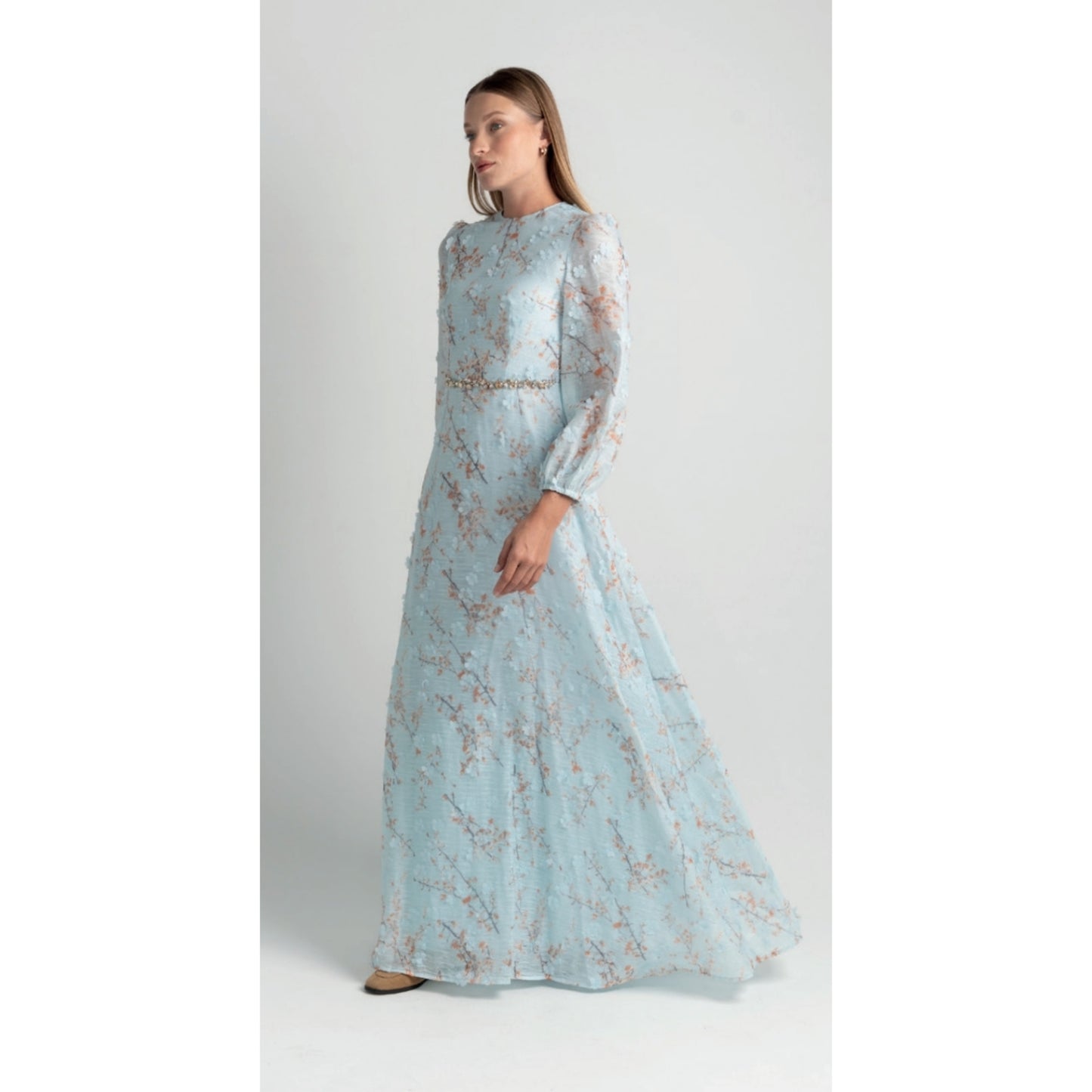 Powder Blue 3D Cherry Blossom Gown Touch - The Mimi Boutique